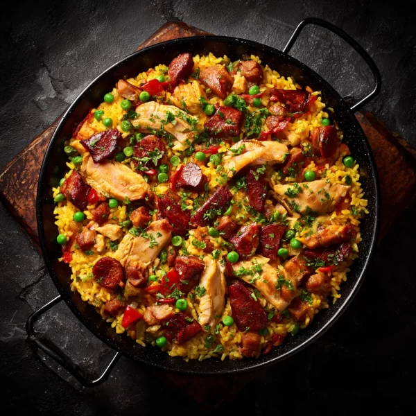 Paella de Carnes cocinada en vivo en el show cooking de Armenia, con ingredientes frescos y locales. Disfruta de la auténtica experiencia española en el corazón del Eje Cafetero.